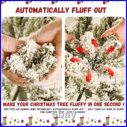 8 FT Snow Flocked Artificial Christmas Tree &2-in-1 White Multi-Color LED Lights