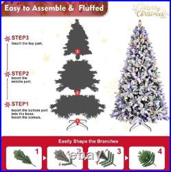 8 FT Snow Flocked Artificial Christmas Tree &2-in-1 White Multi-Color LED Lights
