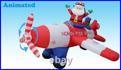 8 Foot Long Animated Christmas Inflatable Santa Claus Airplane Yard Decoration