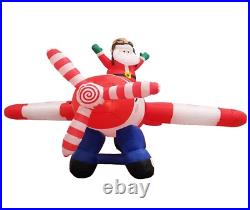 8 Foot Long Animated Christmas Inflatable Santa Claus Airplane Yard Decoration