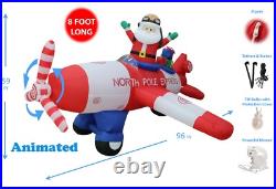8 Foot Long Animated Christmas Inflatable Santa Claus Airplane Yard Decoration