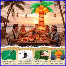 8 Ft Inflatable Palm Tree with LED Lights for Tropical Pool Party Decor