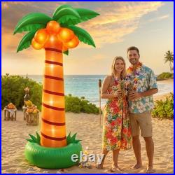 8 Ft Inflatable Palm Tree with LED Lights for Tropical Pool Party Decor