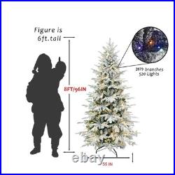 8 Ft Prelit Flocked Christmas Tree Artificial Fraser Fir &520 Multicolor Light
