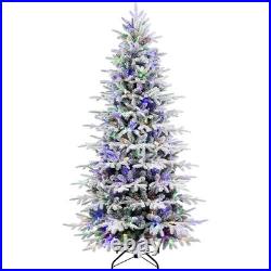 8 Ft Prelit Flocked Christmas Tree Artificial Fraser Fir &520 Multicolor Light
