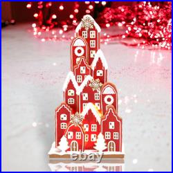 8 LED Red Stacked Gingerbread Village Christmas Decor SHIPS WITHIN 15 DAYS