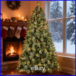 8 ft Prelit Artificial Snow Tips Christmas Tree With 550 Lights 102 Pinecones