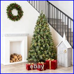 8 ft Prelit Artificial Snow Tips Christmas Tree With 550 Lights 102 Pinecones