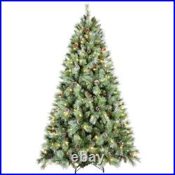 8 ft Prelit Artificial Snow Tips Christmas Tree With 550 Lights 102 Pinecones