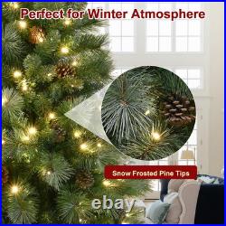 8 ft Prelit Artificial Snow Tips Christmas Tree With 550 Lights 102 Pinecones