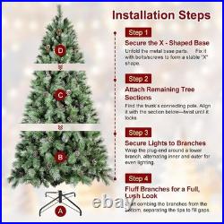 8 ft Prelit Artificial Snow Tips Christmas Tree With 550 Lights 102 Pinecones