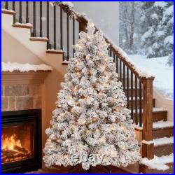 8 ft Prelit Snow Flocked Artificial Full Christmas Tree Pine Tree with 700 light