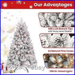 8 ft Prelit Snow Flocked Artificial Full Christmas Tree Pine Tree with 700 light