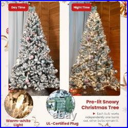 8 ft Prelit Snow Flocked Artificial Full Christmas Tree Pine Tree with 700 light