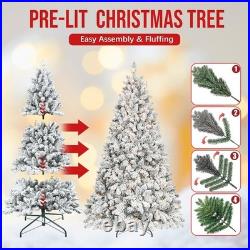 8 ft Prelit Snow Flocked Artificial Full Christmas Tree Pine Tree with 700 light