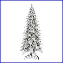 8 ft Snow Flocked Artificial Christmas Tree Pencil Spruce tree with 44 Pine Cone