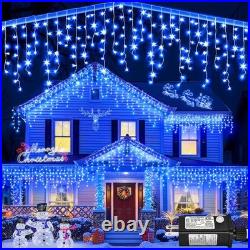 99 Ft Blue Icicle Christmas Lights Outdoor 1216 LED 228 Drops String Lights