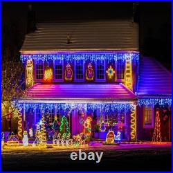 99 Ft Blue Icicle Christmas Lights Outdoor 1216 LED 228 Drops String Lights