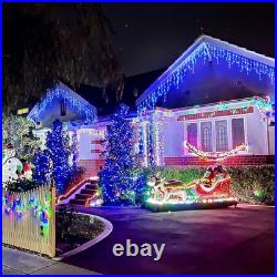99 Ft Blue Icicle Christmas Lights Outdoor 1216 LED 228 Drops String Lights