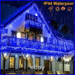99 Ft Blue Icicle Christmas Lights Outdoor 1216 LED 228 Drops String Lights