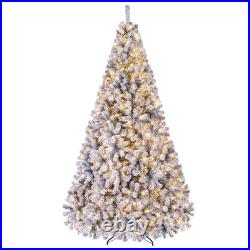 9FT Pre-Lit Premium Snow Flocked Hinged Artificial Christmas Tree, 550 Lights