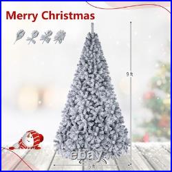 9FT Pre-Lit Premium Snow Flocked Hinged Artificial Christmas Tree, 550 Lights