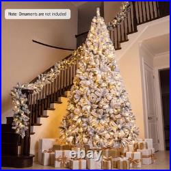 9FT Pre-Lit Premium Snow Flocked Hinged Artificial Christmas Tree, 550 Lights