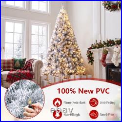 9FT Pre-Lit Premium Snow Flocked Hinged Artificial Christmas Tree, 550 Lights