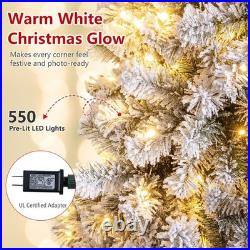 9FT Pre-Lit Premium Snow Flocked Hinged Artificial Christmas Tree, 550 Lights