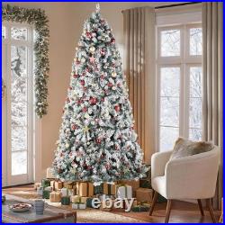 9FT Pre-lit Artificial Christmas Tree Snow Flocked Auto-Spread with 900 LED Lights