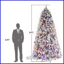 9FT Pre-lit Artificial Christmas Tree Snow Flocked Auto-Spread with 900 LED Lights