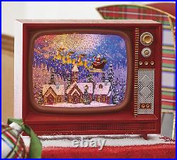 9.75 SANTA FLYING OVER TOWN MUSICAL LIGHTED WATER TV Christmas NEW RAZ 4200757