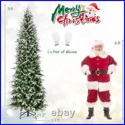 9 FT Flocked Christmas Tree with1310 PE PVC Branch Tips 470 Warm White LED Lights
