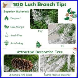 9 FT Flocked Christmas Tree with1310 PE PVC Branch Tips 470 Warm White LED Lights