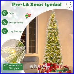 9 FT Flocked Christmas Tree with1310 PE PVC Branch Tips 470 Warm White LED Lights