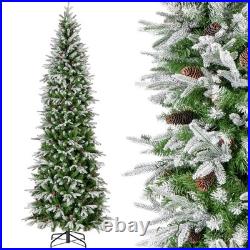 9 FT Flocked Christmas Tree with1310 PE PVC Branch Tips 470 Warm White LED Lights