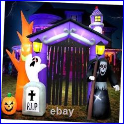 9 FT Halloween Inflatables Haunted House Castle Archway Decoration with Led