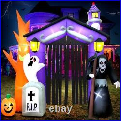 9 FT Halloween Inflatables Haunted House Castle Archway Decoration with Led