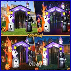 9 FT Halloween Inflatables Haunted House Castle Archway Decoration with Led