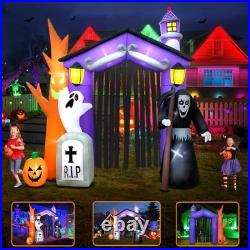 9 FT Halloween Inflatables Haunted House Castle Archway Decoration with Led