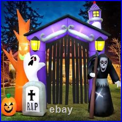 9 FT Halloween Inflatables Haunted House Castle Archway Decoration with Led