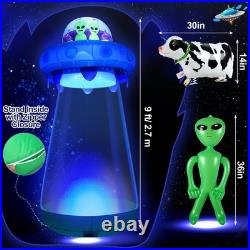 9 FT Halloween UFO Cow Alien Inflatable Yard Decor with LED Blow Up Inflatabl