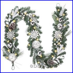 9 Feet Pre-Lit Christmas Garland with Lights for Mantle, Lighted Outdoor Xmas
