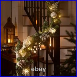 9 Feet Pre-Lit Christmas Garland with Lights for Mantle, Lighted Outdoor Xmas