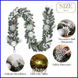 9 Feet Pre-Lit Christmas Garland with Lights for Mantle, Lighted Outdoor Xmas