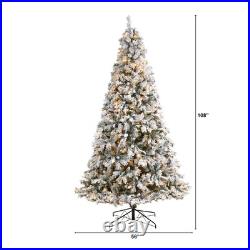 9' Flocked River Mountain Pine Artificial Christmas Tree, Pinecones, LED 9' Flocked River Mountain Pine Artificial Christmas Tree, Pinecones, LED