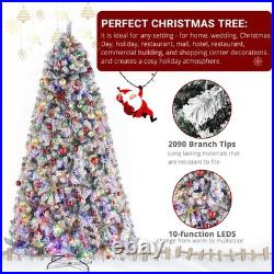 9 Ft Pre-lit Christmas Tree Snow Flocked with Colorful 900 LED Lights Holiday