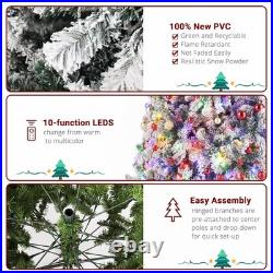 9 Ft Pre-lit Christmas Tree Snow Flocked with Colorful 900 LED Lights Holiday