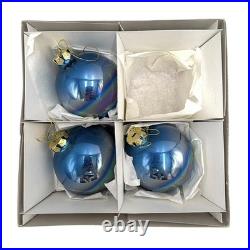 9 Jim Marvin Blue Iridescent Glass Ball Ornaments 4 Lot Taiwan