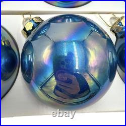 9 Jim Marvin Blue Iridescent Glass Ball Ornaments 4 Lot Taiwan